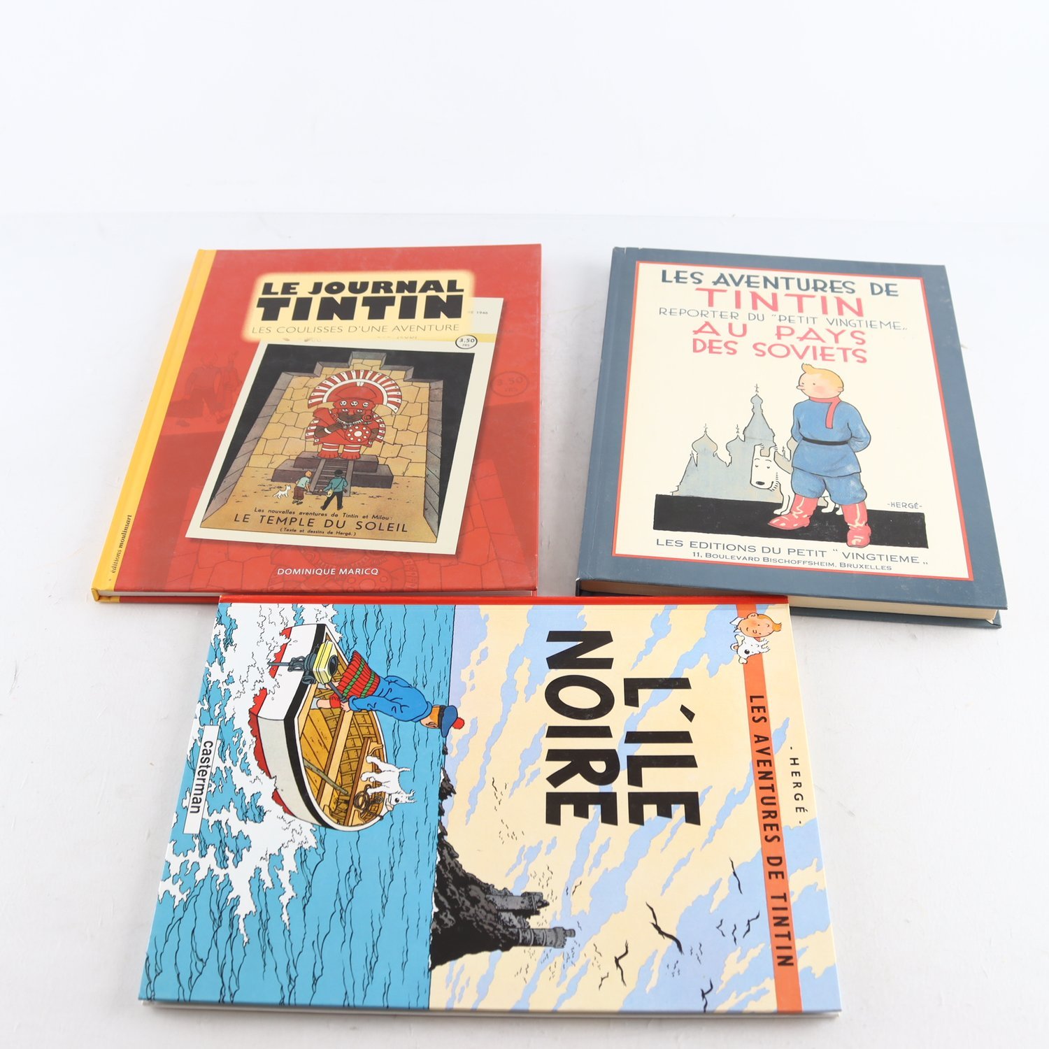 Tintin, paket med tre inbundna album på franska