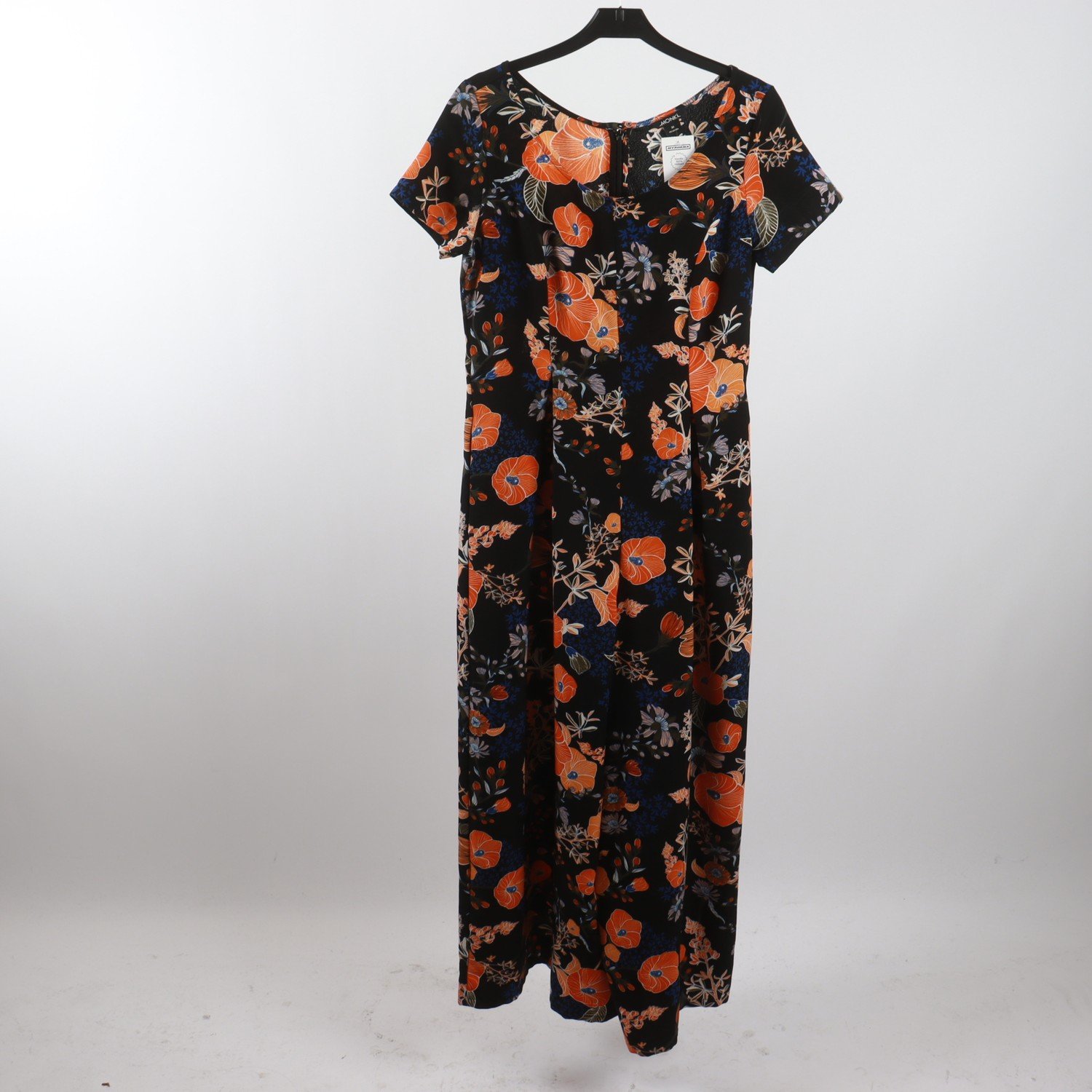 Byxdress, Monki, blommig, svart, orange, stl. 36