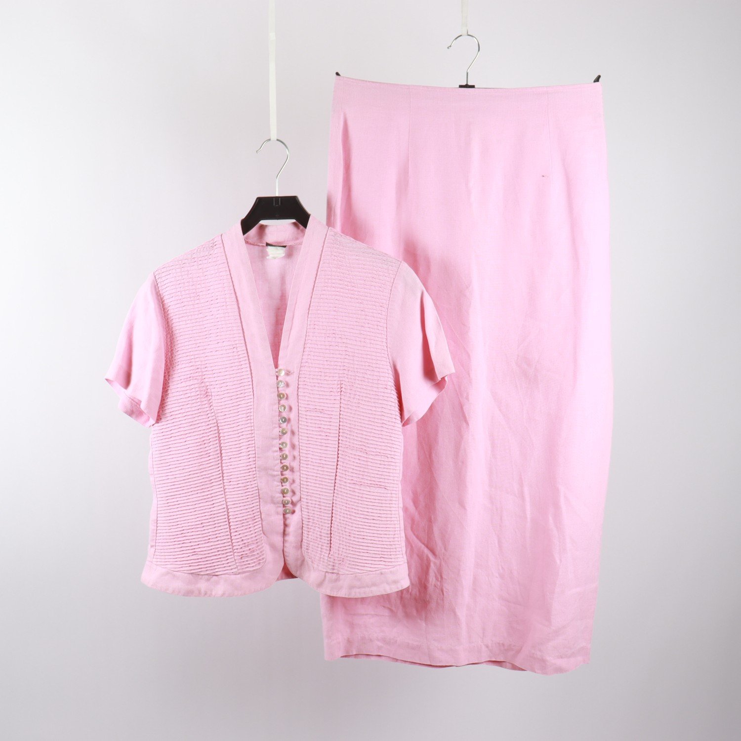 2-delat linneset, Kjol/ blus Fabrizio, vintage, rosa