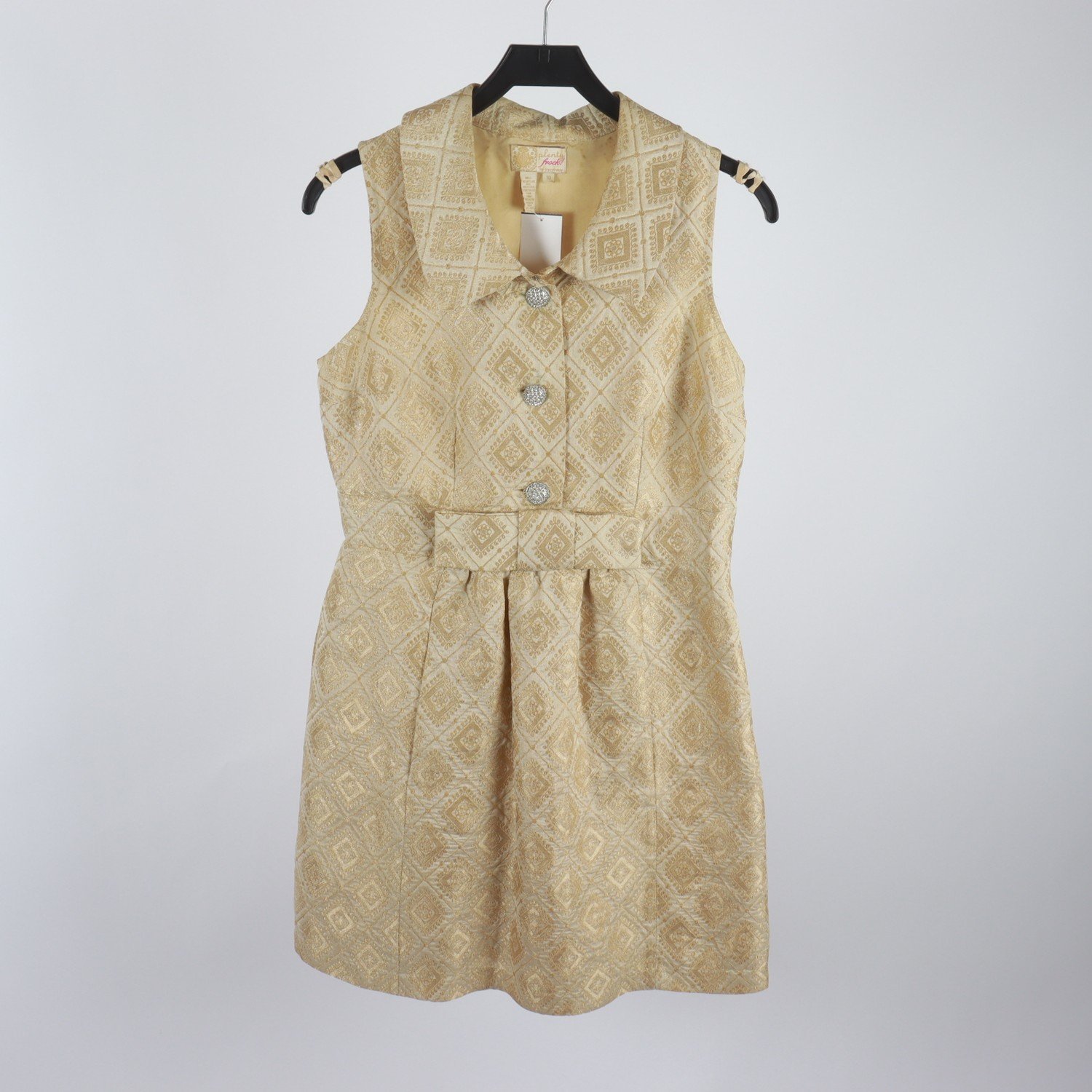 Klänning, Plenty Frock, vintage, guld, mönstrad, stl. 10 (M)