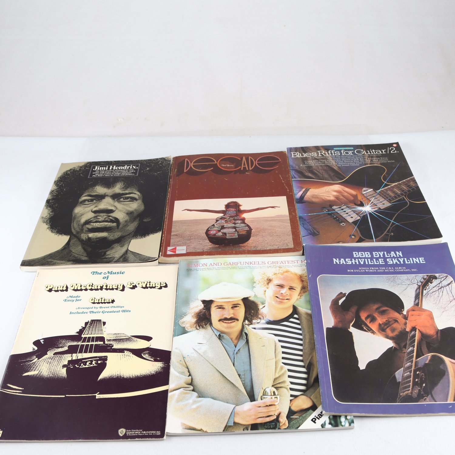 Blandpaket med noter, 6 vol., Neil Young, Bob Dylan, Jimi Hendrix m.m.