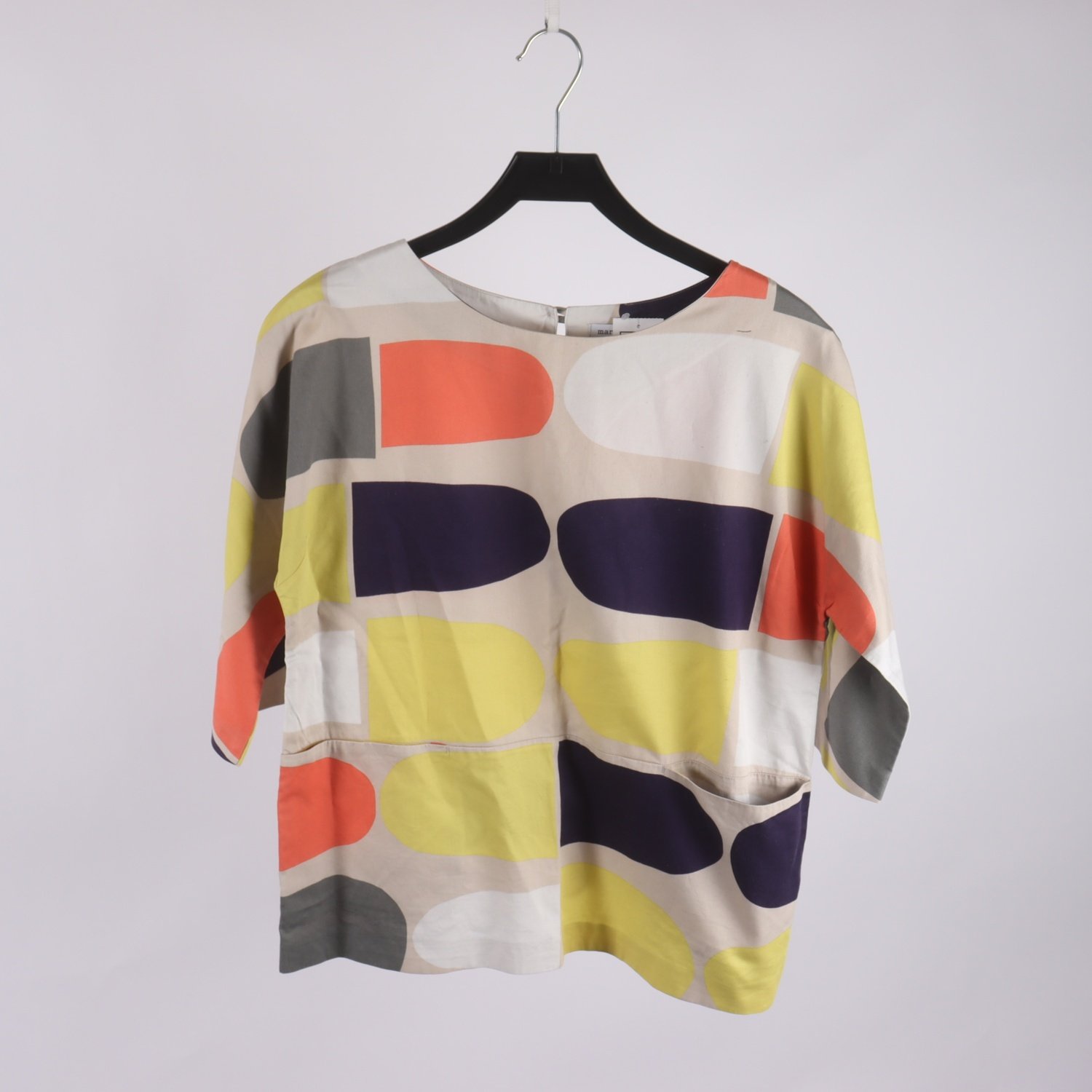 Blus, Marimekko, blå, gul, stl. 40