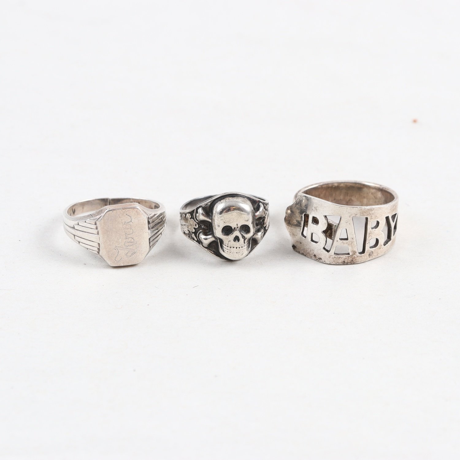 Ringar, klackring, silver, döskalle, baby, vikt: 14,5g