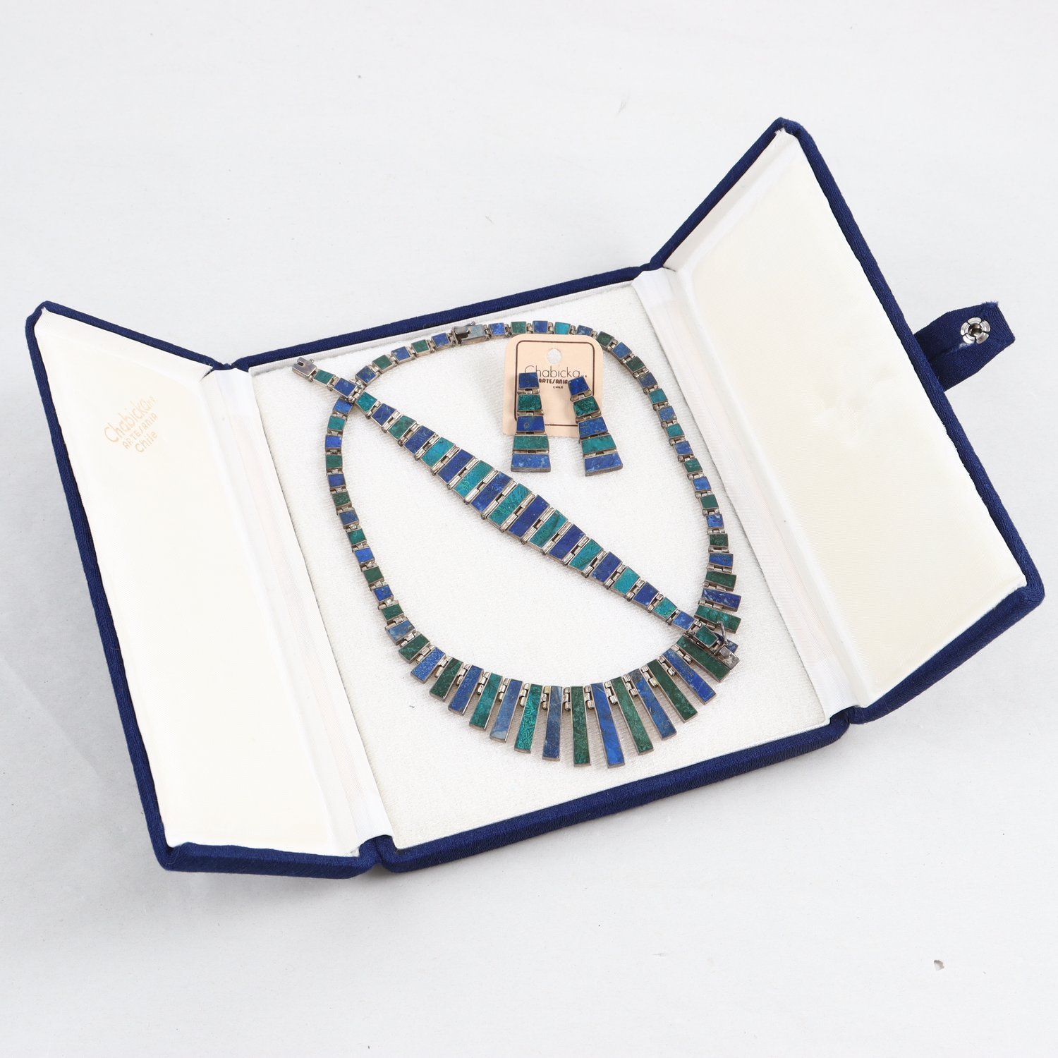 Set, halsband, armband, örhängen, silver 950, lapiz lazuli, malakit, brv: 78g