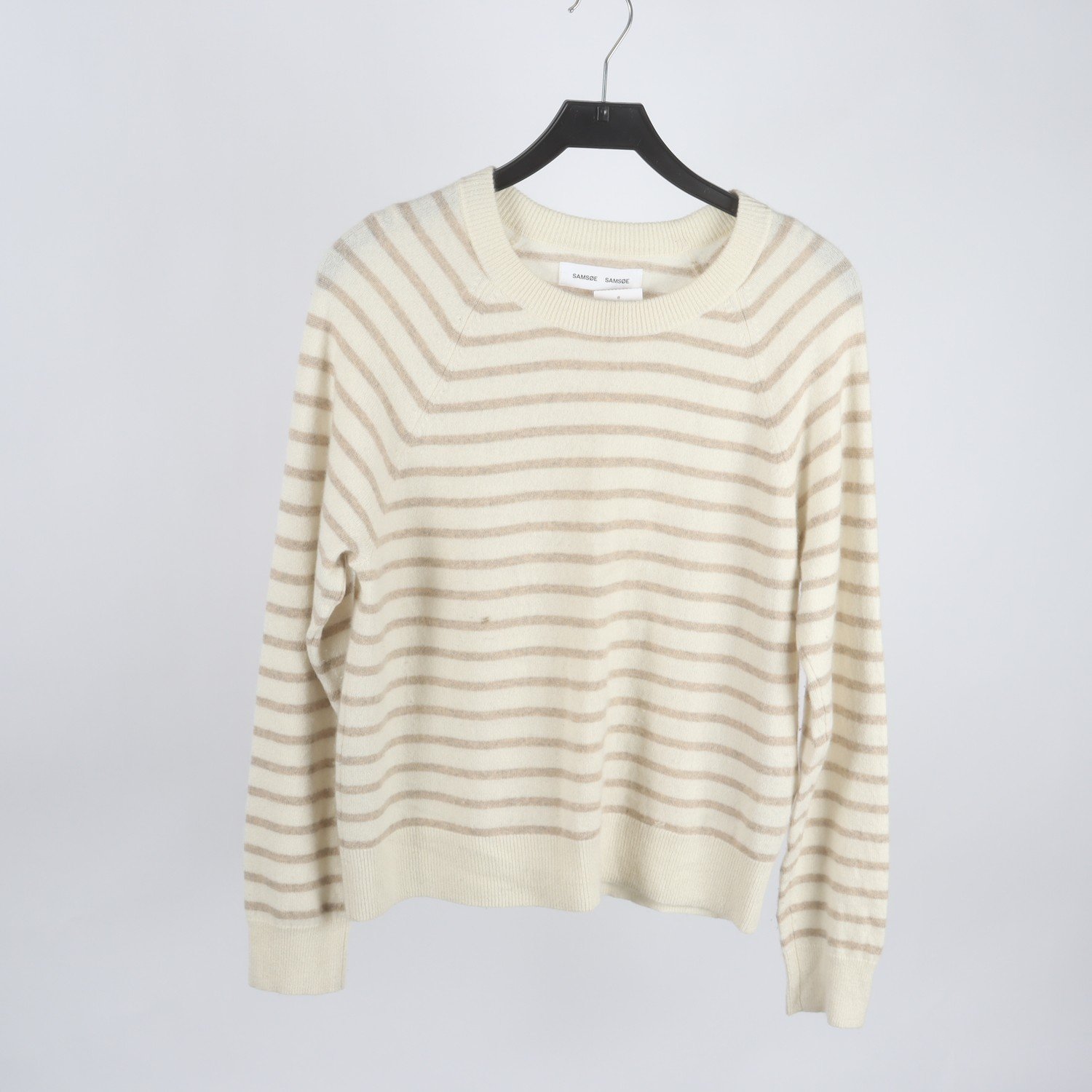 Tröja, Samsøe Samsøe, randig, vit, beige, cashmere, stl. L