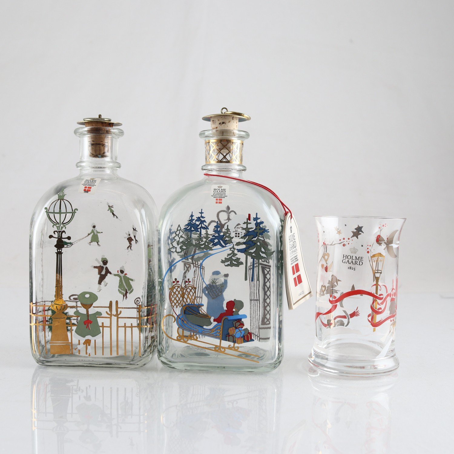 Glasflaskor & glas, Holmegaard, julmotiv. Samfraktas ej