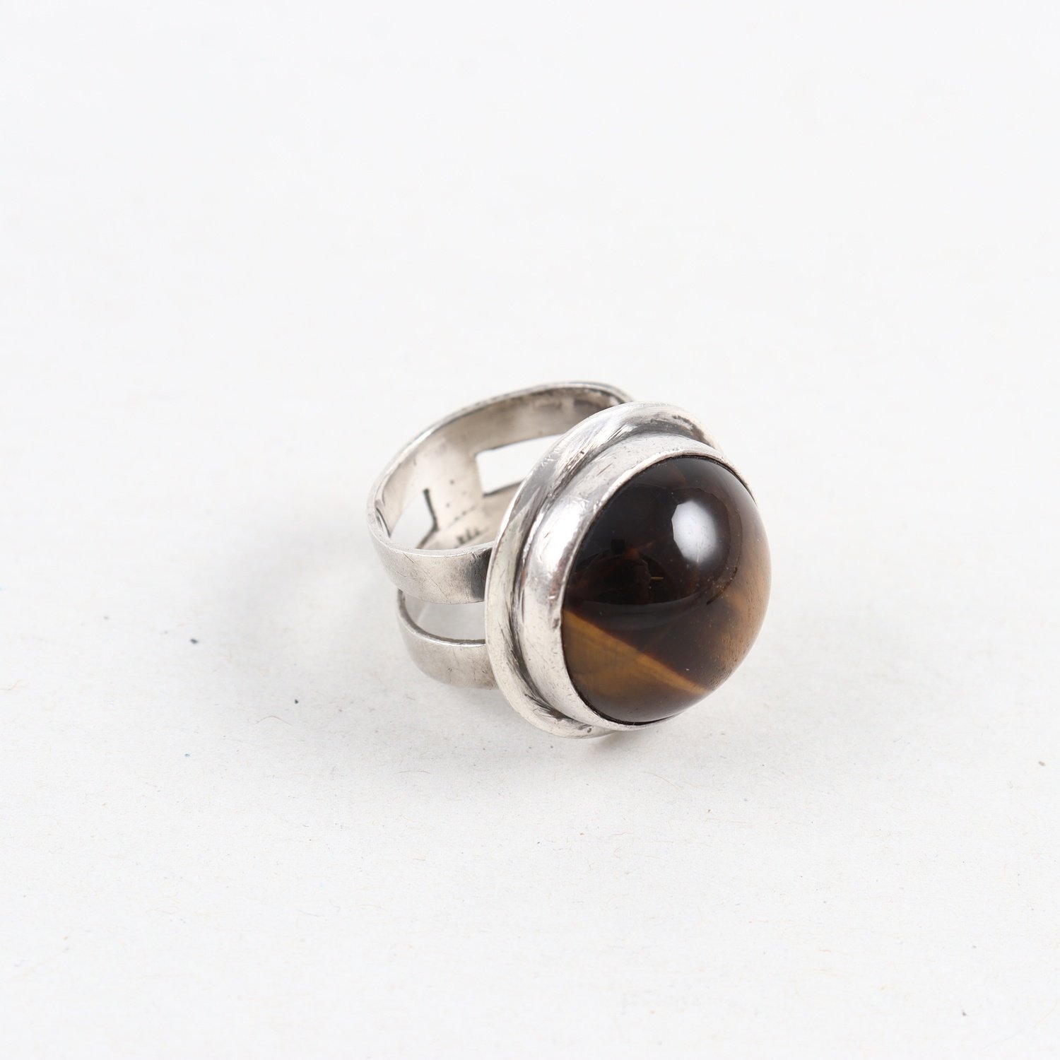 Ring, silver, tigeröga, natursten, vintage, brv: 13,6g