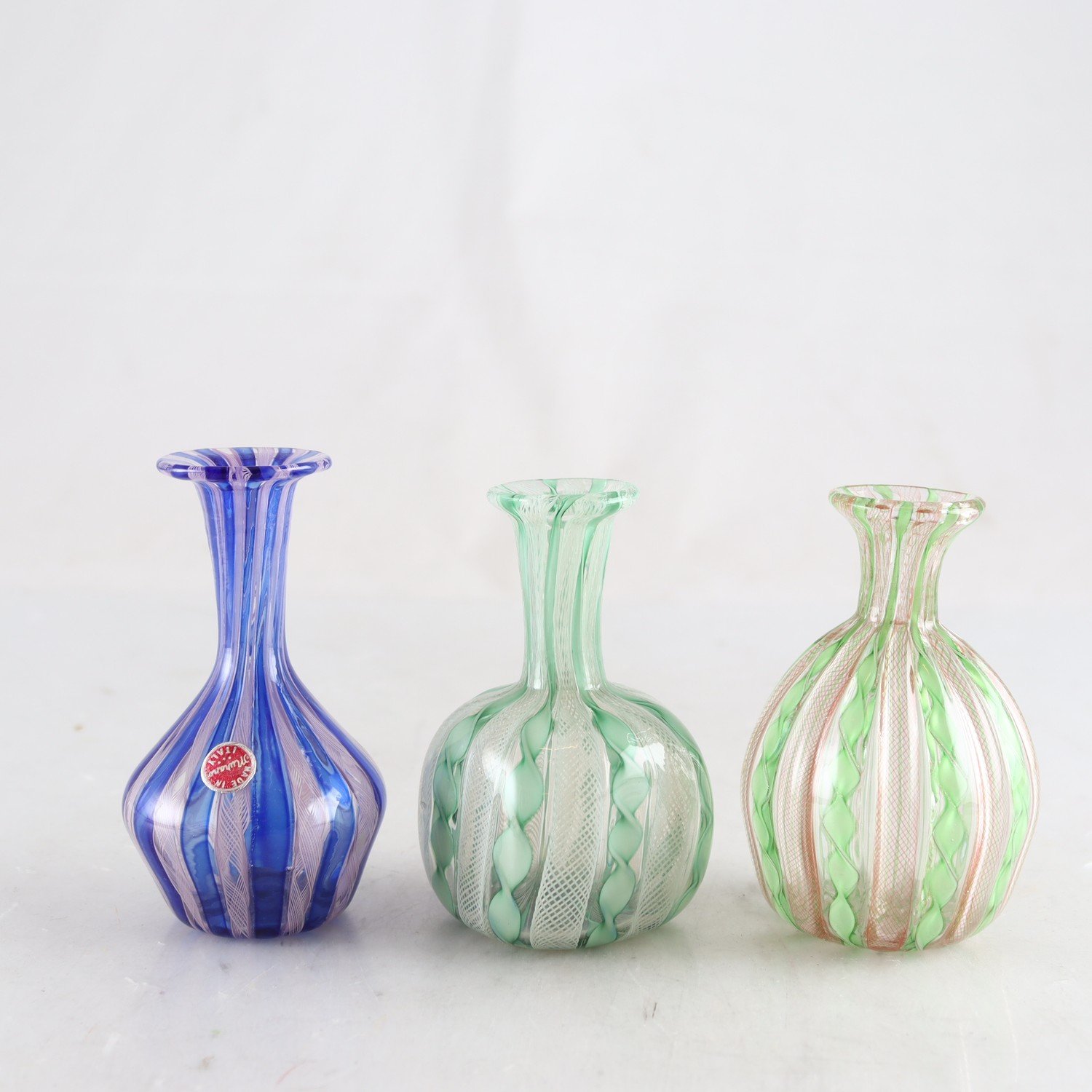 Vaser, miniatyrer, handblåst glas, Murano, 3 st