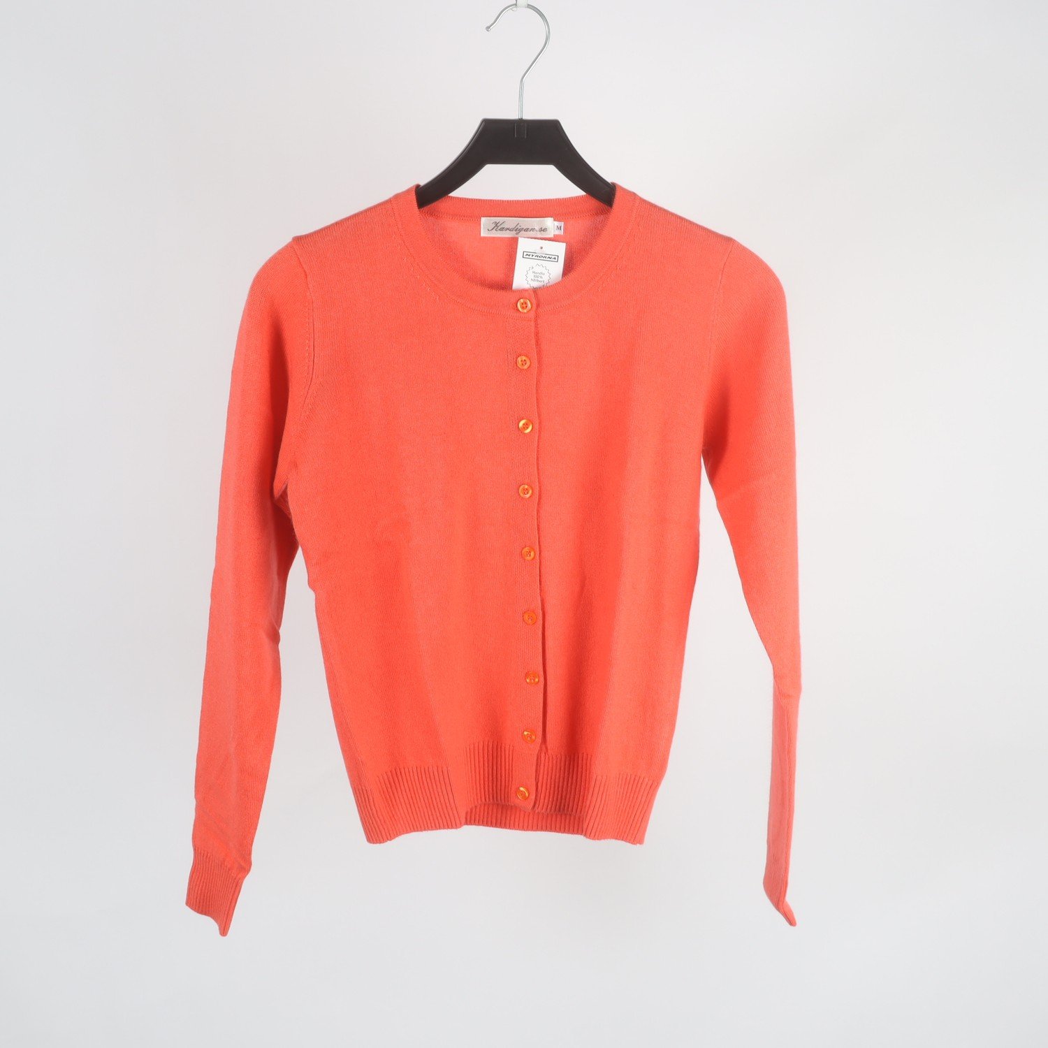 Liten i storleken. Kofta, Kardigan, orange, cashmere, stl. M