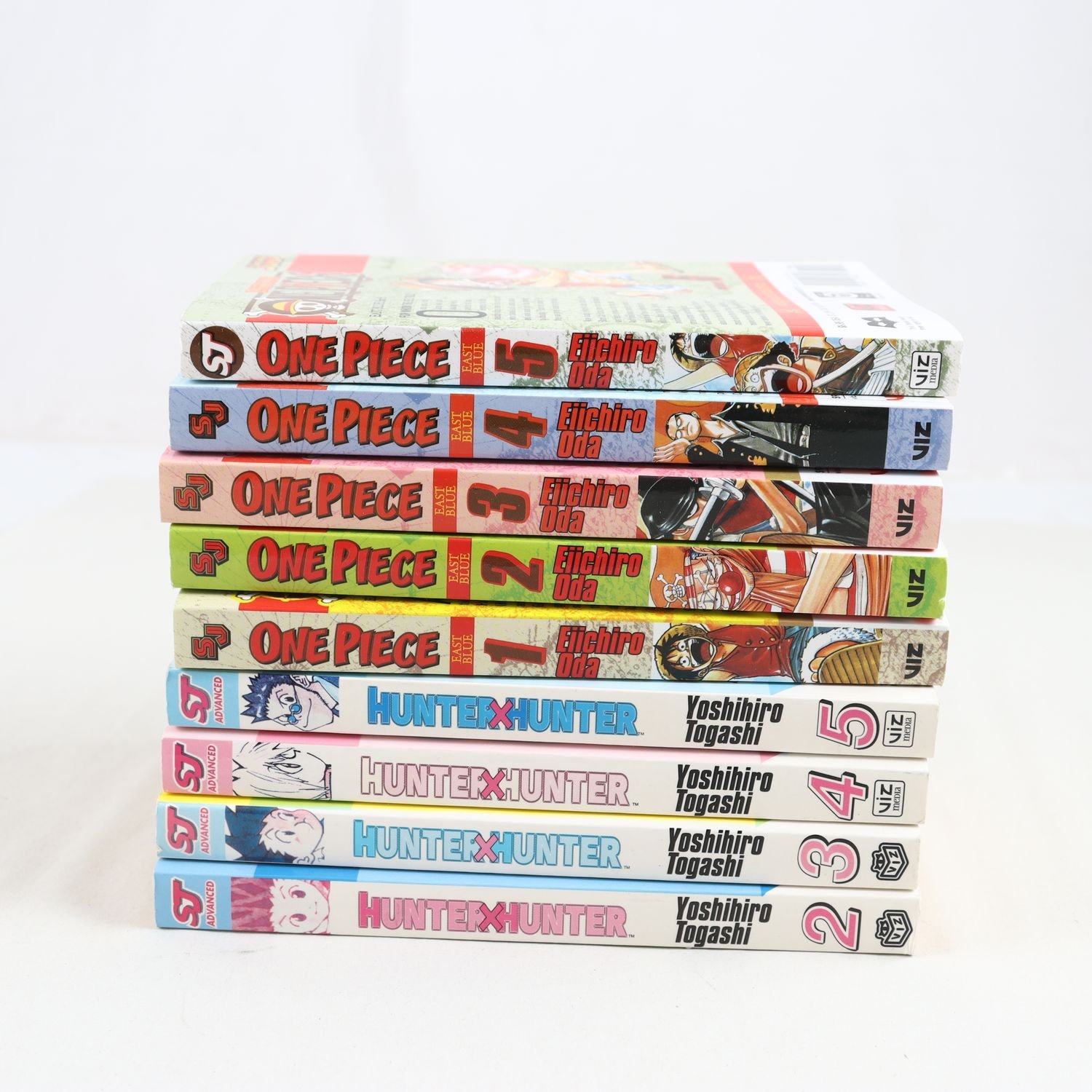 One Piece East Blue, Vol. 1-5 + Hunter x Hunter, Vol. 2-5. Samfraktas ej.