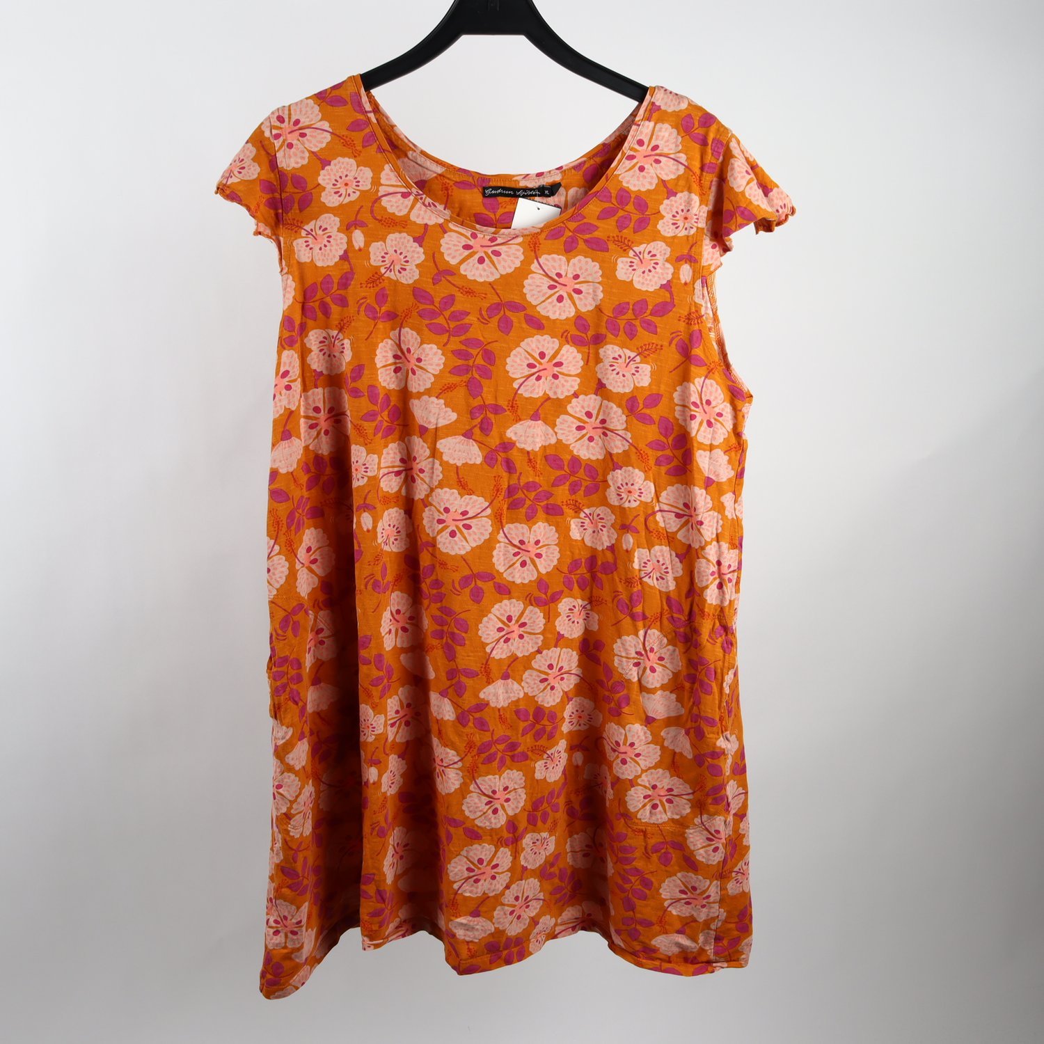 Klänning, Gudrun Sjödén, blommig, orange, lila, stl. XL