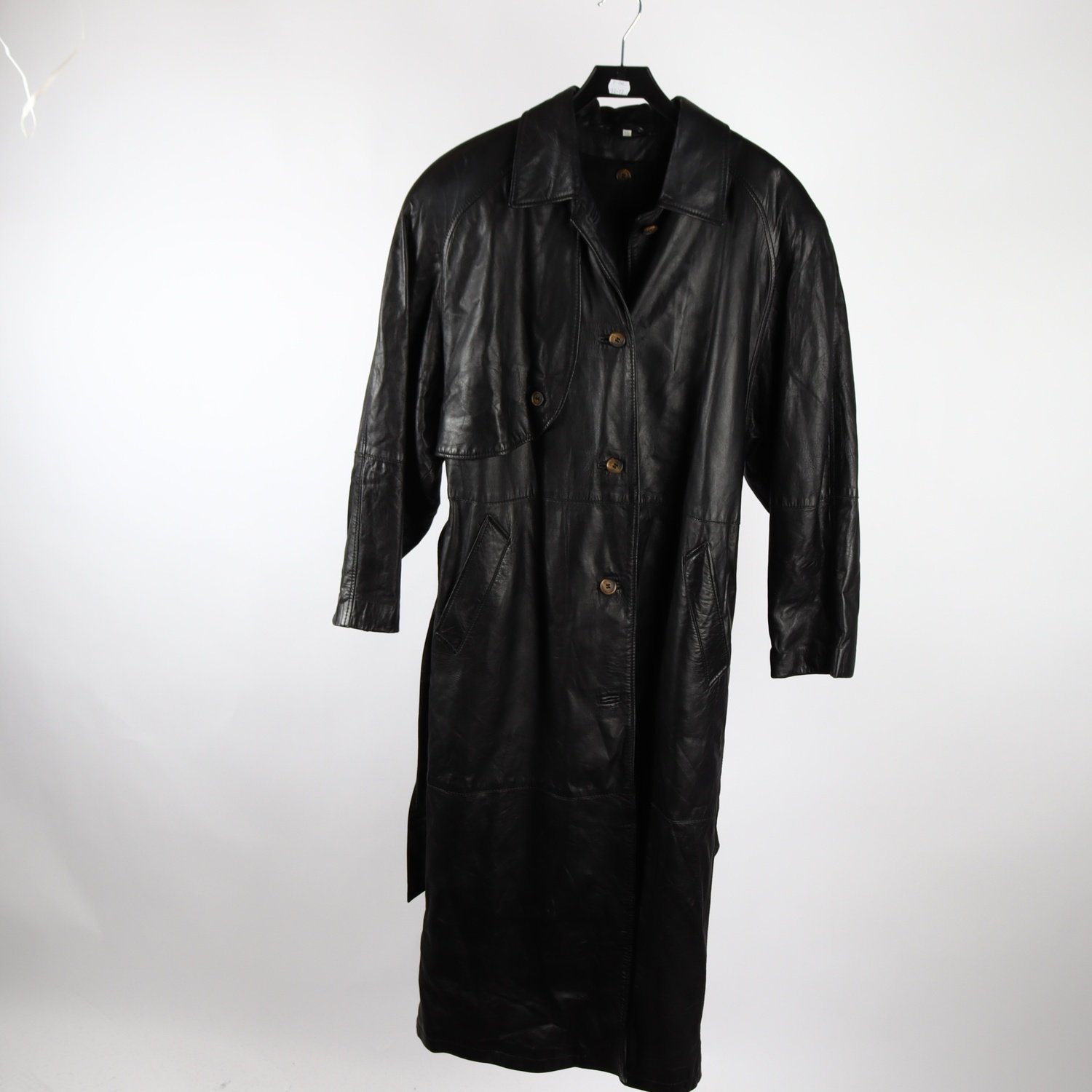 Trenchcoat i läder, Bally, innerfoder i ull / kashmir. stl. 38