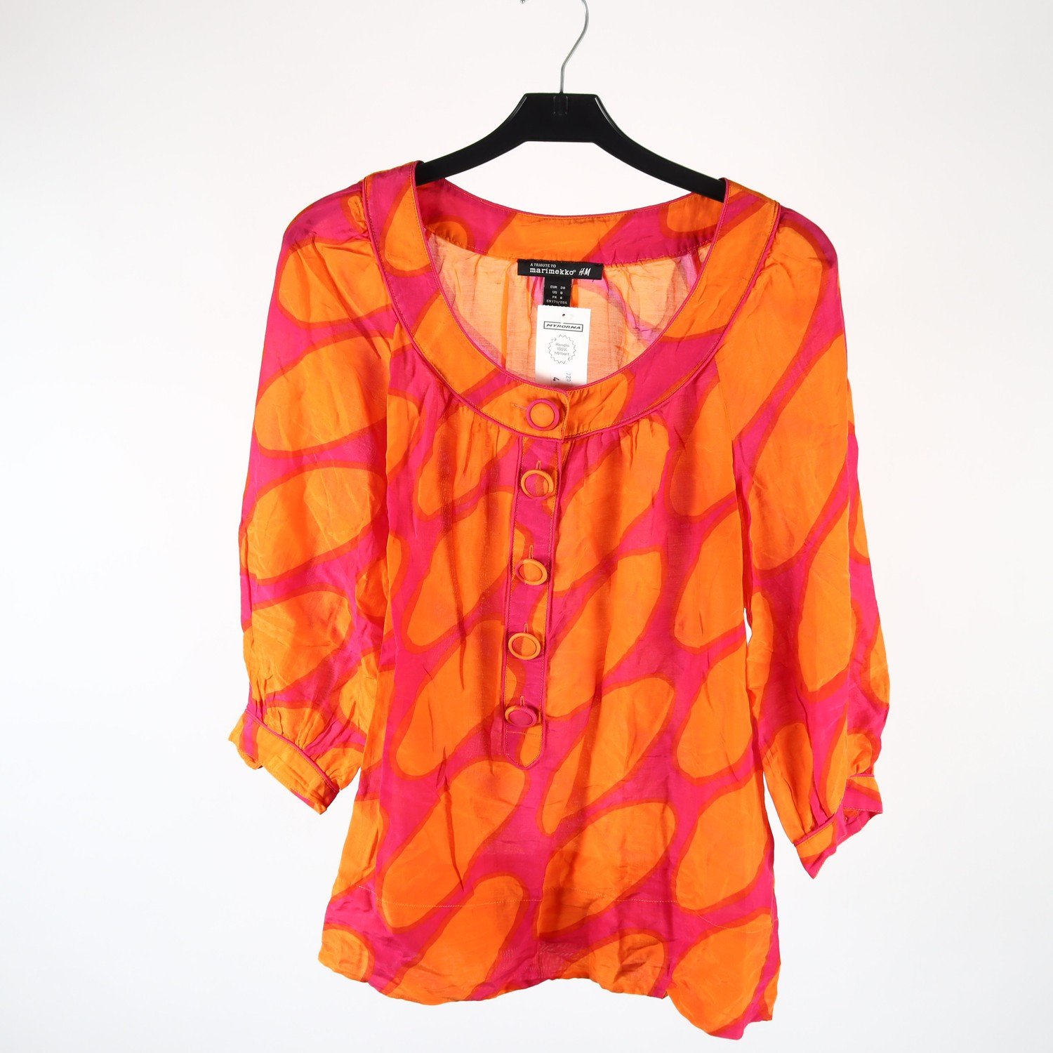 Blus, Marimekko x H&M, orange, vinröd, stl. 38